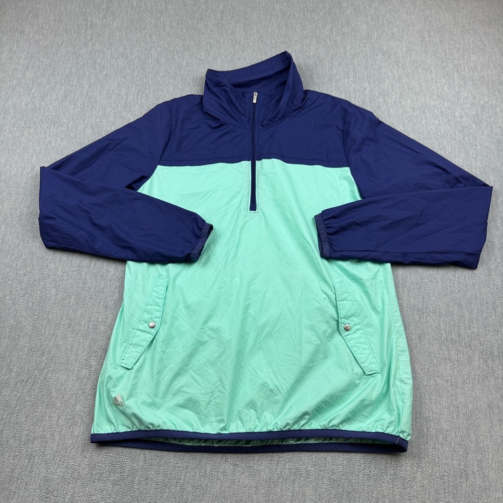 Adidas Jacket Womens Medium Green Golf 1/4 Zip Wind Tech Activewear Long Sleeves